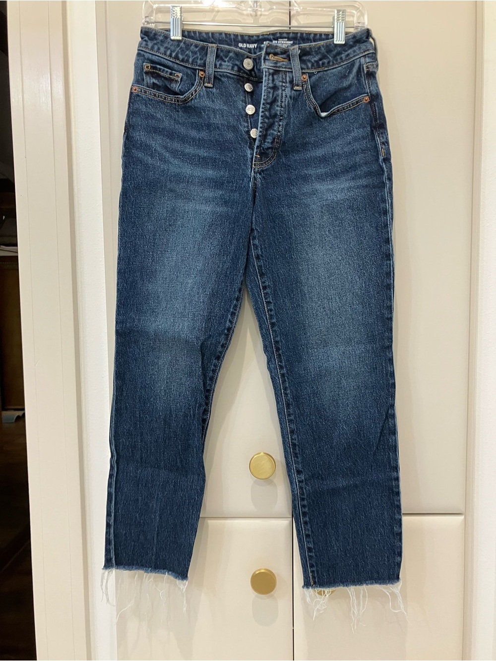 Old Navy Women's Dark Blue Straight Leg Raw Hem Jeans
